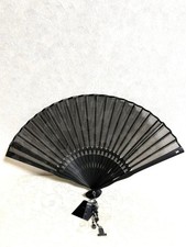 LANVIN NOIR Formal Fan Black Silk Sheer Flower JL Charm Authentic Ready picture