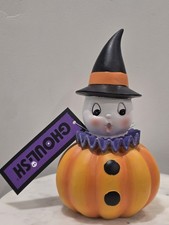 Ghoulish Vintage Inspired Ghost Pumpkin Halloween Figure Resin Decor 7 inch picture