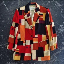 VTG 80s LAUREL by ESCADA Colorblock Jacket Blazer Wool Crepe Womans Sz 40 RARE picture