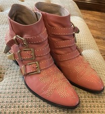 Chloe Susannna Ankle Boots Pink Leather Gold Hardware 41 Missing 2 Gold Straps picture