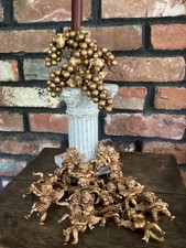 Vintage GOLD TONE CHERUB ANGELS w Instruments ,2 Candle Holders ( 17 angel set) picture