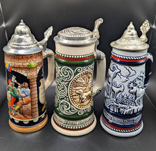 Lot of 3 Vintage Lidded Beer Steins - German Handarbeit & Avon Ceramarte Brazil picture