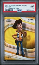 💥 Woody TRUE GOLD /50 PSA 9💥 2025 Topps Chrome Disney - Gold Refractor LOW POP picture