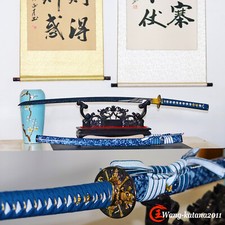 All Blue Functional Sharp Skull Japanese Samurai Katana Sword Carbon Steel Blade picture