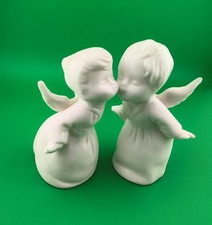 Vint Schmid Bros Kissing Angel Figurines White Porcelain Japan Christmas  picture