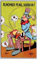 DS1/ Patriotic Postcard c1940s Uncle Sam Remember Pearl Harbor Anti-Japan 91 picture