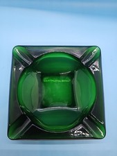 Vintage MCM Anchor HockGreen Art Glass Ashtray 8” Square Heavy Glass 1960s picture