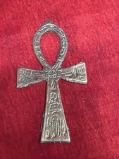 VINTAGE EGYPTIAN BRASS ANKH PENDANT WALL HANGING KEY TO LIFE ENGRAVED (k59) picture