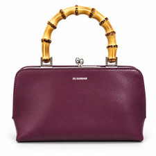 NEW Jil Sander Small Goji Bamboo Top Handle Leather Bag Red Burgundy Italy picture