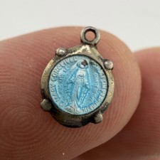 Beautiful TINY Vintage Sterling Silver .925 & Enamel Miraculous Mary Medal picture