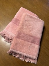 2 VTG New Bath Towel Cannon Monticello USA Pink Seashells 1980s Sculpted Retro picture
