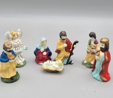 Vintage 7 Piece Mini Nativity Set Handpainted Matte Pastel Bisque Or Ceramic picture