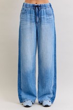 Judy Blue Wilhelmina High Waist Elastic Side Panel Wide Leg Jeans Size 7/28 Blue picture