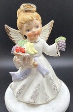 Vintage November Angel Girl Figurine Thanksgiving Japan Fruit Basket picture