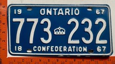 1967 Ontario Passenger Car License plate picture
