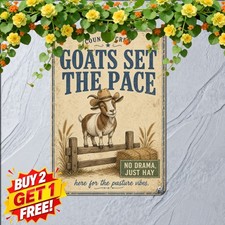 Goat In Western Cowboy Hat Farm Humor Sign Rustic Country Rodeo Metal Plaque picture