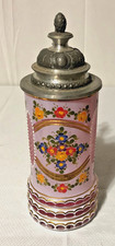Vintage West Germany Crystal Glass Cranberry/Pink Overlay Beer Stein/Metal Lid picture