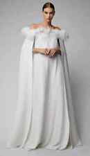 $5790 New Oscar de la Renta Silk Caftan Sequin Feather White Cape Gown Dress XS picture