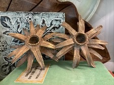 Vintage Style MCM Art Nouveau Metal Leaves Candlestick Floral Pair Shabby Chippy picture