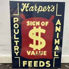 Vintage Harper’s Feeds Poultry Dairy Farm Metal  Sign picture