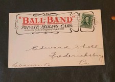 Rjkstamps 1908 Private Mailing Post-Card  BALL-BAND boots. Off Center Perf. picture