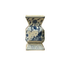 Vintage Pale Blue White Scenery Graphic Square Porcelain Vase ws5036 picture