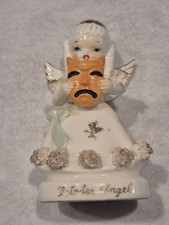 Vintage Rare 1950s Napco OCTOBER BIRTHDAY ANGEL Holding Orange Mask 1294 Damage  picture