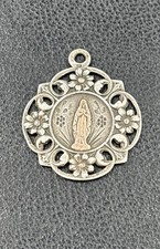 Vintage Mary Medal Sterling Silver Holy Catholic French Rare 1”x1” picture