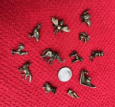 miniatures Lot of 12 Mini Metal Animal trinkets. picture