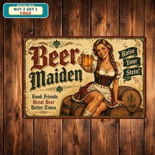 Bavarian Beer Girl Oktoberfest Wench Tavern Saloon Pub Metal Tin Sign Plaque picture