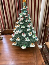 XL Rare Vintage 23” Flocked Ceramic Christmas Tree: Nowell Rough Branch,Lighted picture