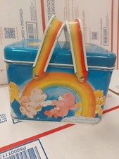 American Greetings Care Bears VINTAGE Metal Tin Basket W/ Lid 1983  picture