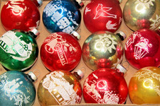 Lot VTG Glass Pictured CARRIAGE TRAIN SUN LANTERN MERRY BALL Christmas Ornaments picture