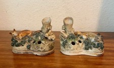 Pair Antique 19th c English Staffordshire Porcelain Spill Vases, FOX & HARE picture
