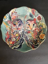 Anthropologie Starla Halfmann Plate Sunburst Duo Owls Dessert Bread 8