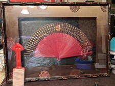 100 Fortune Fan Shadow Box Framed  100 Different CHINESE CHARACTERS  24X17.5