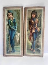 1960s Mid-Century Modern Big Eye Prints on Cork Artist Jean Maio Wall Art 20”x8” picture