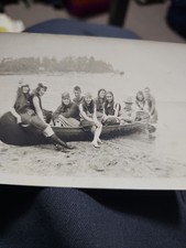 Antique 1920s Flapper Era Youth Group Canoe Lake Snapshot Photo picture