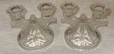 VINTAGE PAIR CLEAR FEDERAL GLASS REVERSIBLE TAPER /SINGLE 5” CANDLE HOLDERS WOW picture