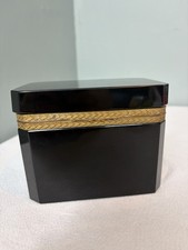 Antique 19th Century VTG Black Opaline Glass Trinket Box  Trim  picture
