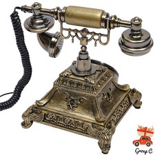 Antique Vintage Handset Old Telephone European Style Rotary Dial Phone Gold New picture