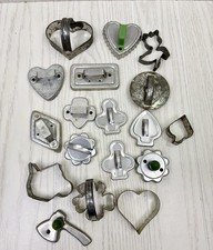 17  Vintage Cookie Cutters Shapes Metal Mix w/Handles Hearts Circle  Flowers Etc picture