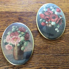 Vintage Floral Flowers Print Oval  Pictures  Victorian Set Of 2 picture