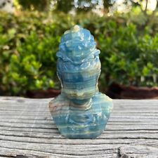 Manual Carving Natural Blue Onyx Quartz Guanyin Sculpture Crystal Craft Healing picture