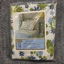 Vintage Sears Fantasia Perma Prest Muslin Twin Flat Sheet NOS Blue Green Floral picture