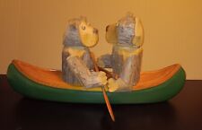 Vintage Wood Carved Two Bears in a Canoe, 24