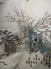 Vintage Mid-Century Modern Atomic Age Geometric Asian Trees Drapes 2 Panels picture