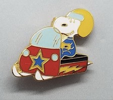 Vtg 1970s Snoopy Pendant Snowmobile Cloisonne Colorful Enamel Charm Aviva Peanut picture