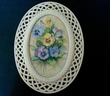 Vintage Floral Bouquet Wall Art Rattan Framed Signed Fran Anderson 17