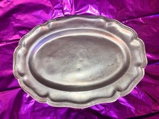 1820s Antique French Pewter Oval Fish Platter  Scalloped Tray Dish picture